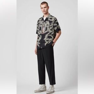 All Saints Shirt Mens L Diego Relaxed Fit Short Sleeve Loop Camp Collar